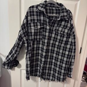 Black and White Plaid Button-Up Shacket